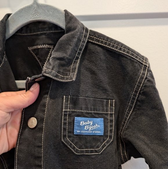 BABY B'GOSH toddler black denim jacket with busy bumpers dumptruck applique - Picture 4 of 7